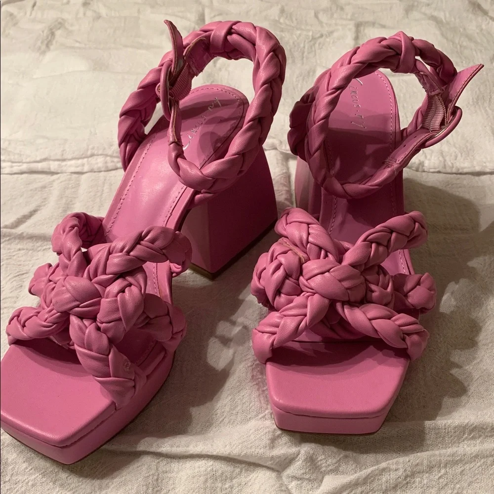 Circus By Sam Edelman Braided Platform Block Heel Sandals Pink Size 7.5 & 8 NEW